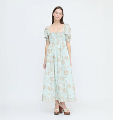 CouturebudThe Scarlett Nap Dress - Aqua Calico Trellis