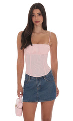 Ruched Mesh Top in Pink