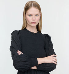 Couturebud The Viviana Nap Dress - Black Linear Swiss Dot