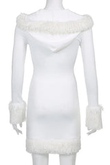 White Fur Lace-Up Hooded Dress Sexy Costume