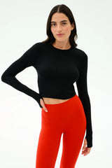 Louise Rib Long Sleeve Crop - Black