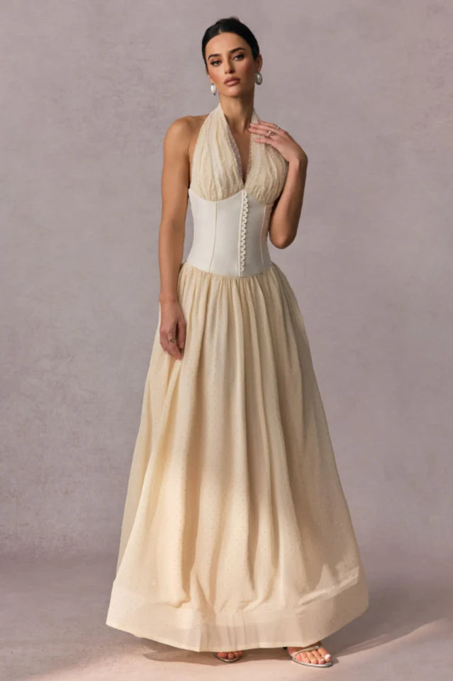 Vivien Halterneck Tulle Overlay Maxi Dress