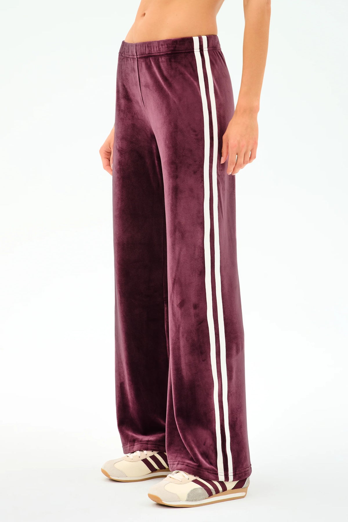 Heritage Velour Pant - Dark Cherry/White