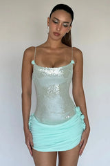 Sequin Floral Draped Corset Dress