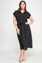 Front Tied Buttoned Short Sleeve Dress