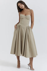 Samaria Taupe Corset Sun Dress