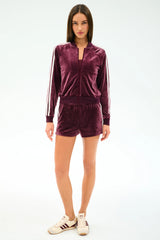 Heritage Velour Bomber - Dark Cherry/White