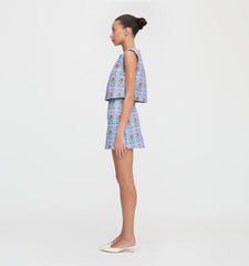 Couturebud The Rosalie Top - Blue Floral Block Stripe