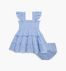 Couturebud The Baby Ellie Nap Dress - Bluebird Tonal Seersucker