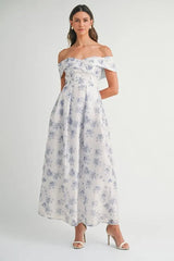 MABLE Floral Printed Off Shoulder Maxi Dress