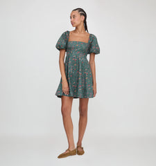 Couturebud The Matilda Mini Dress - Bottle Green Fleur Chintz