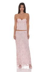 Glitter Floral Corset Top in Pink