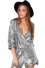 Deep V Sequin Shining Romper