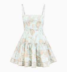 CouturebudThe Seraphina Mini Nap Dress - Aqua Calico Trellis