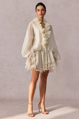 Olive Puff Sleeve Tiered Mini Dress