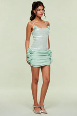 Sequin Floral Draped Corset Dress