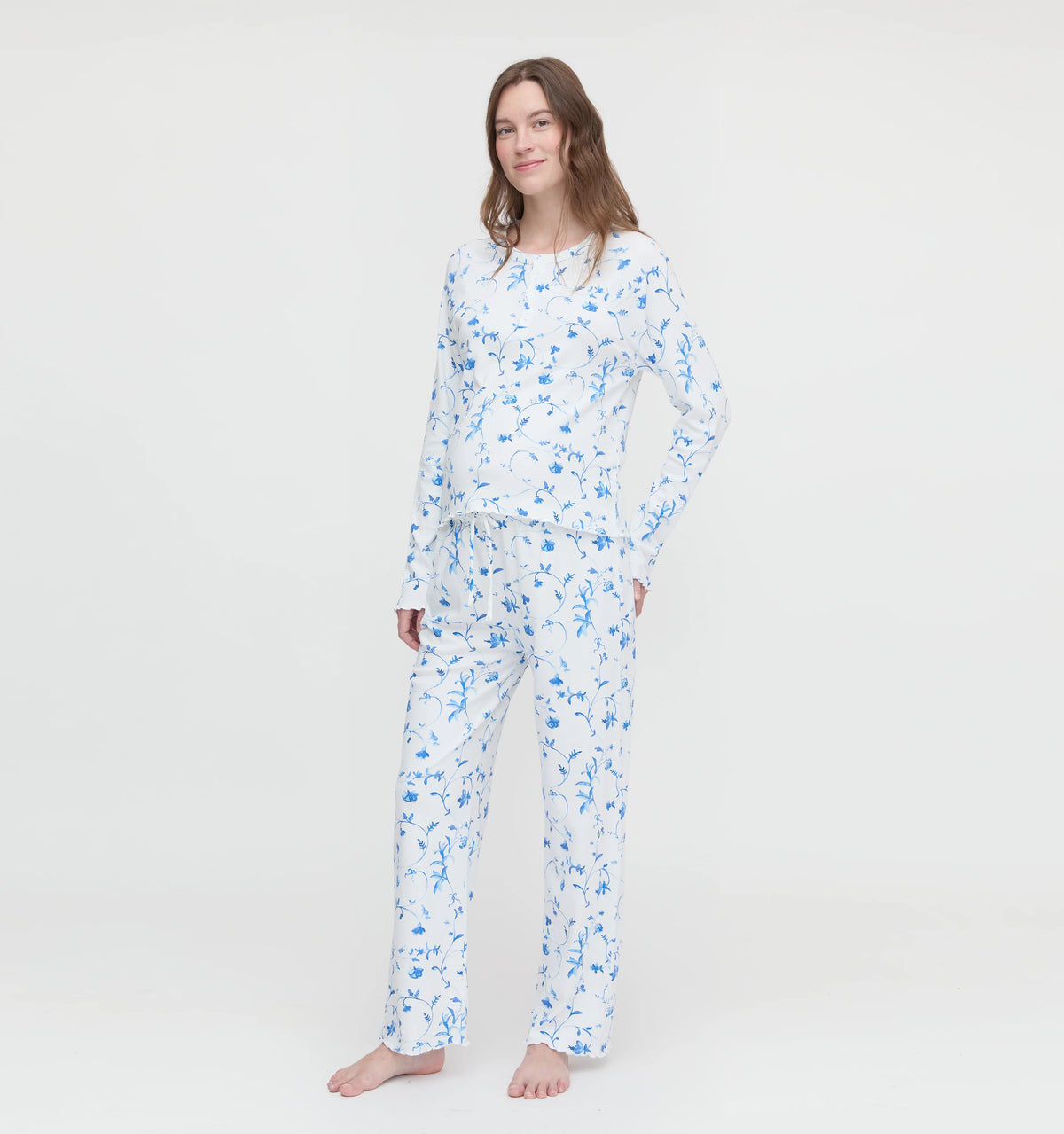 Couturebud The Maternity Olivia Pajama Set - Blue Botanical