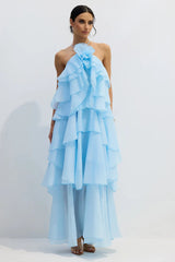 Sibley Halterneck Tiered Ruffle Maxi Dress