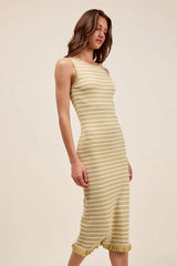 SO ME Stripe Sleeveless Sweater Knit Maxi Dress With Ruffled Hem