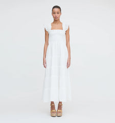 Couturebud The Ellie Maxi Nap Dress - White Tonal Seersucker