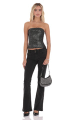 Foil Mesh Ruched Tube Top in Black