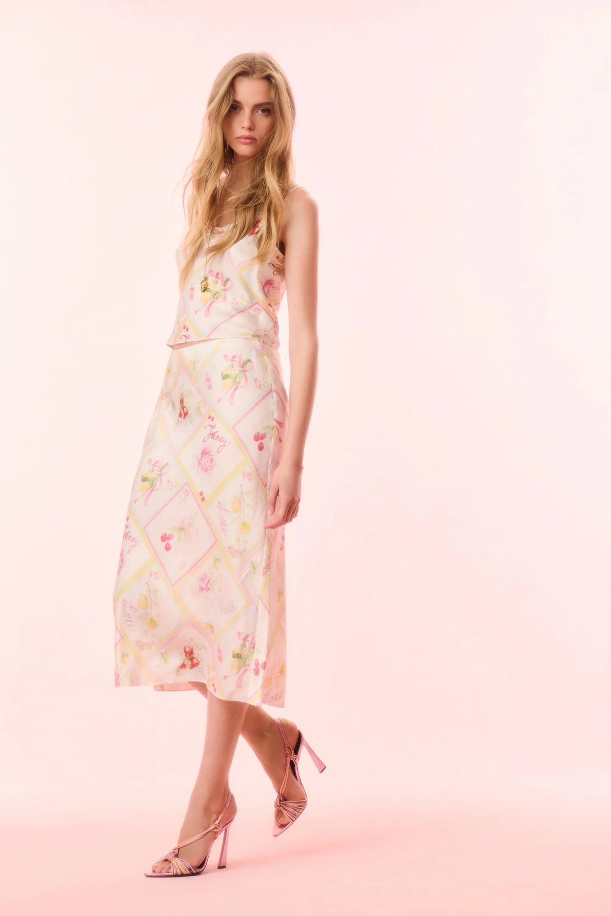 Castle Silk-Blend Fruit Print Midi Skirt