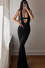Plunging Neck Cut Out Maxi Dress