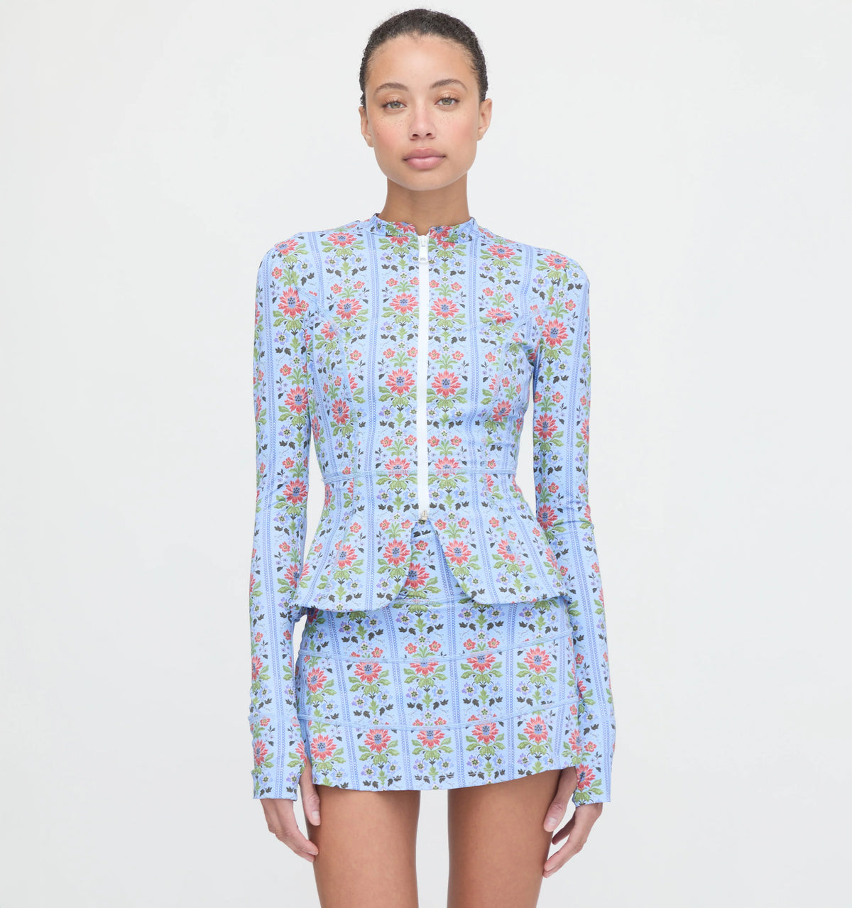 Couturebud The Alexia Rashguard - Blue Floral Block Stripe