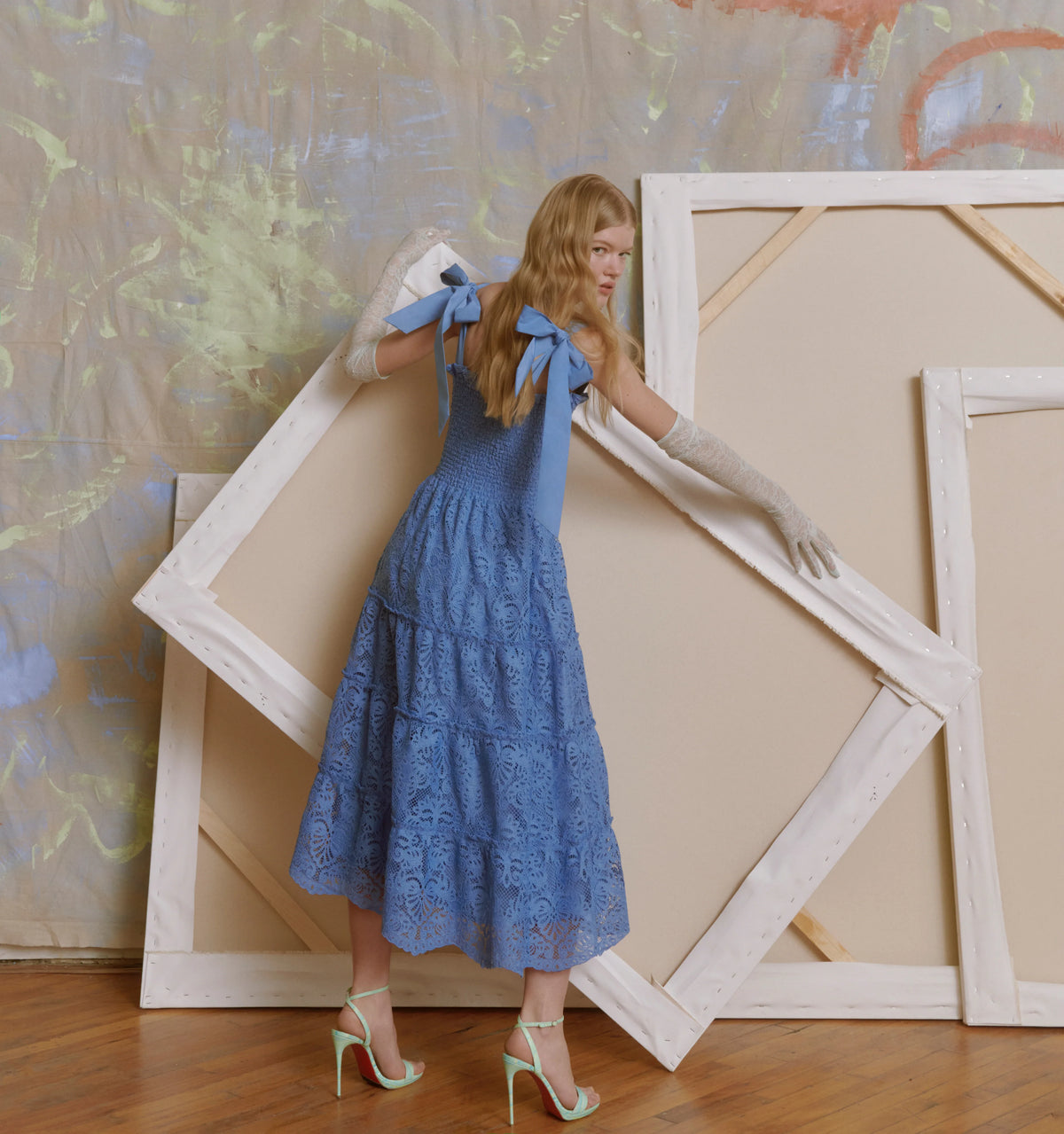 Couturebud The Ribbon Ellie Nap Dress - Sky Blue Lace