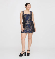 Couturebud The Hallie Skirt - Navy Bird Brocade