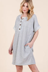 BOMBOM Casual Contrast Trim Henley Dress
