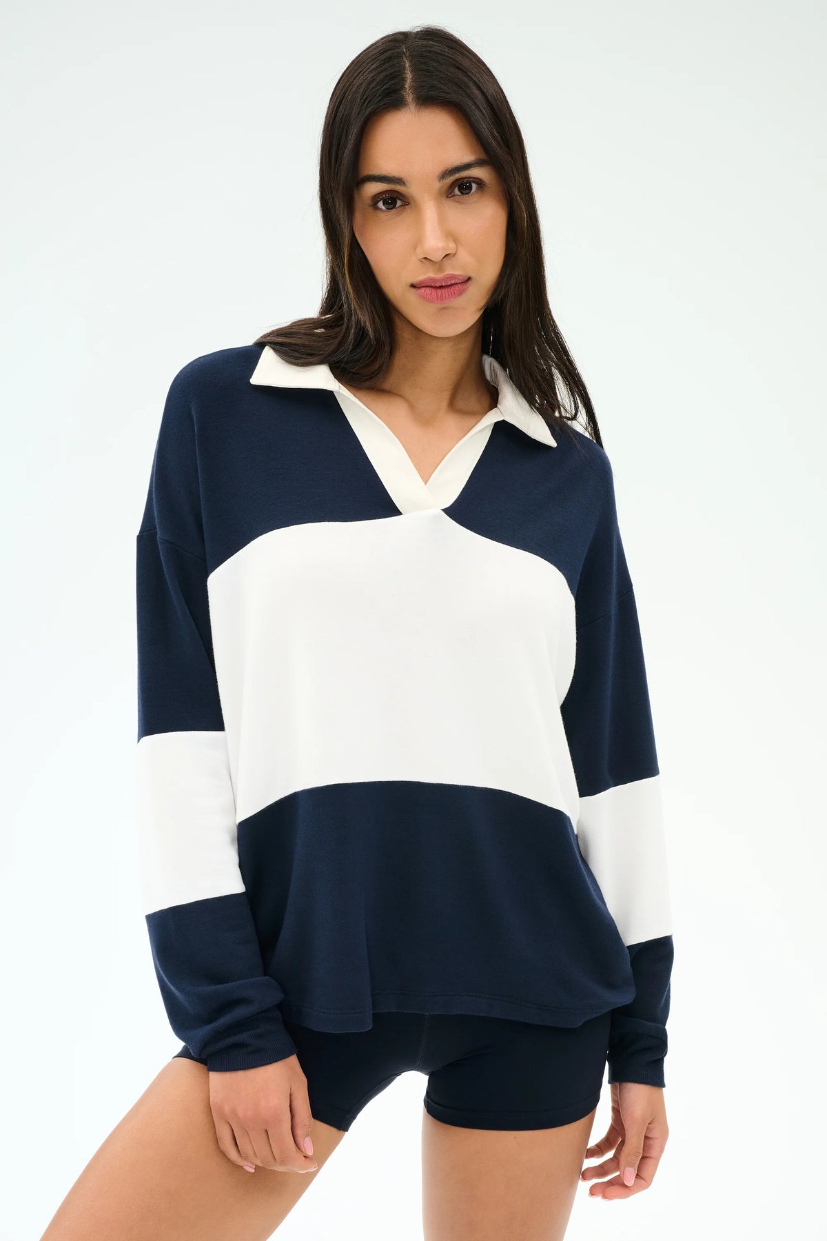 Katie Fleece Rugby - Indigo/White