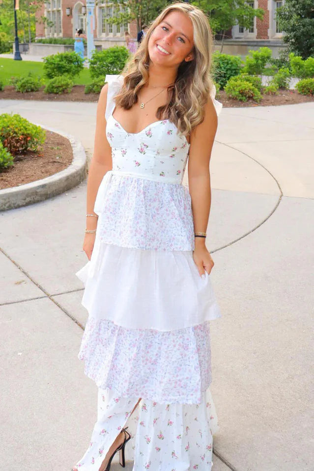 Sweetheart Neck Floral Print Layered Dress