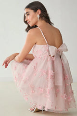 Floral Applique Decor Mesh Slip Dress