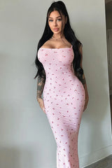 Cherry Print Spaghetti Strap Mermaid Dress