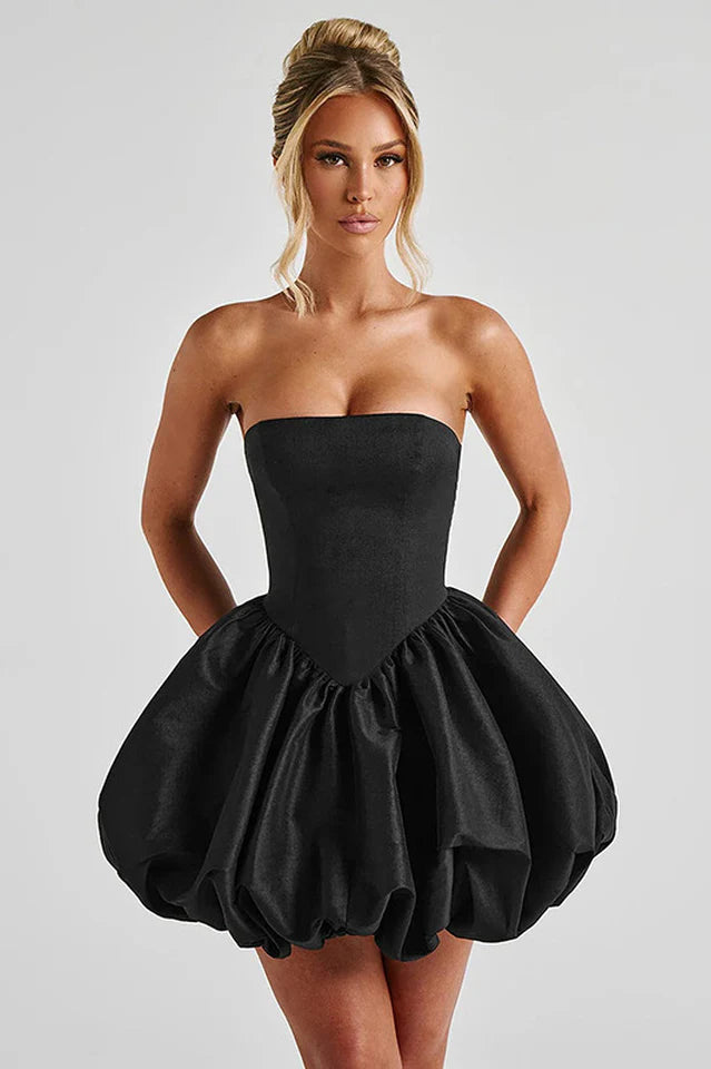 Strapless Bow Puff Mini Dress