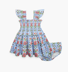 Couturebud The Baby Ellie Nap Dress - Blue Floral Block Stripe