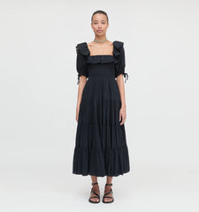 Couturebud The Corinne Nap Dress - Black Linear Swiss Dot