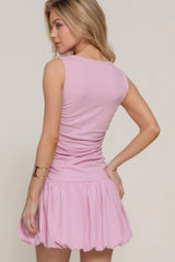 Sleeveless Boat Neck Voluminous Mini Dress