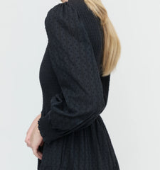 Couturebud The Viviana Nap Dress - Black Linear Swiss Dot