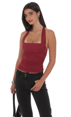 Halter Ruched Top in Burgundy