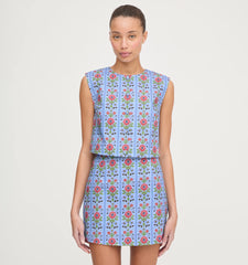 Couturebud The Rosalie Top - Blue Floral Block Stripe