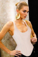 Zipper Tie-Up Corset Waist Tank Top