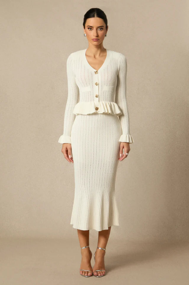 Alice Ruffle Ribbed Knit Midi Dress