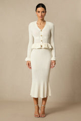 Alice Ruffle Ribbed Knit Midi Dress