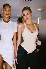 Zipper Tie-Up Corset Waist Tank Top