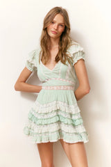 Nivara Lace Ruffle Mini Dress