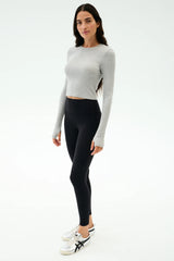 Louise Rib Long Sleeve Crop - Heather Grey