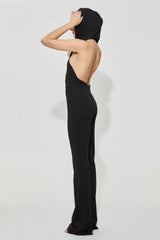 Backless Hooded Jumpsuit With Slip Pockets