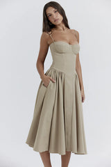 Samaria Taupe Corset Sun Dress